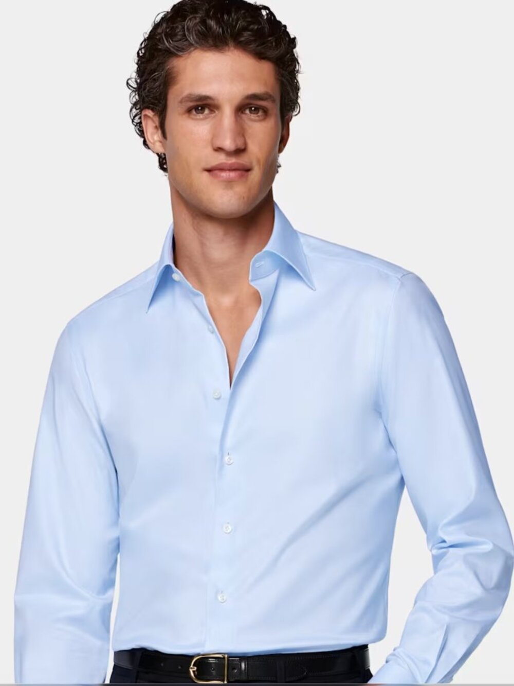 Suitsupply Men's Egyptian Cotton Traveller Dress Shirt Light Blue - 45, 17 3/4